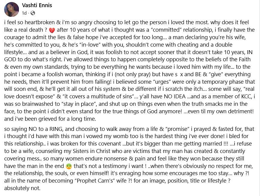 Vashti's post on Facebook (Image via Facebook)